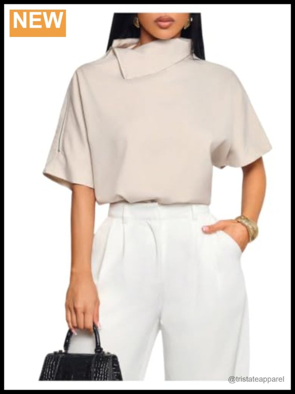 Asymmetrical Collared Blouse Short Sleeve Zip Work Shirt